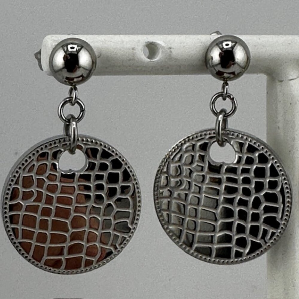 Silver Plate Crackle Disc Pierced Earrings